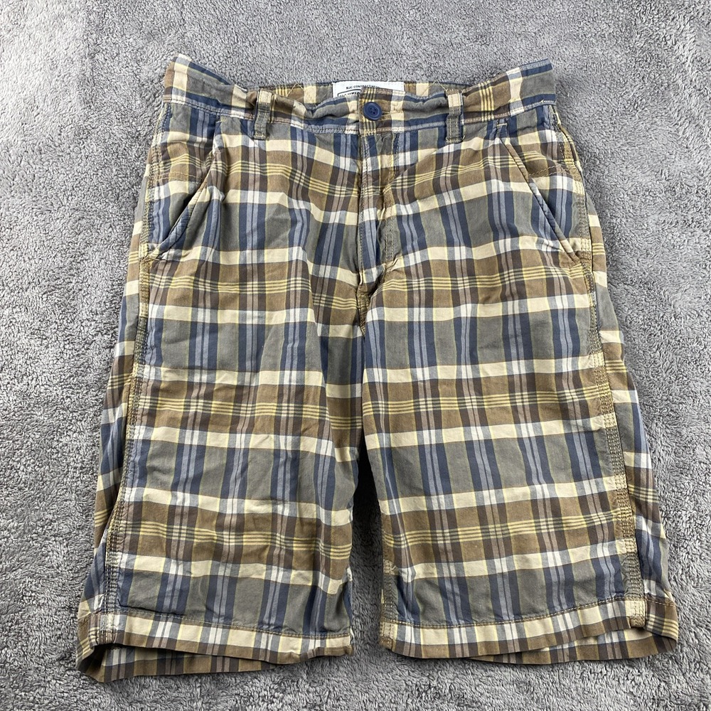 Nautica Shorts Mens 30W Beige Blue‎ Plaid Relaxed Fit Bermuda
